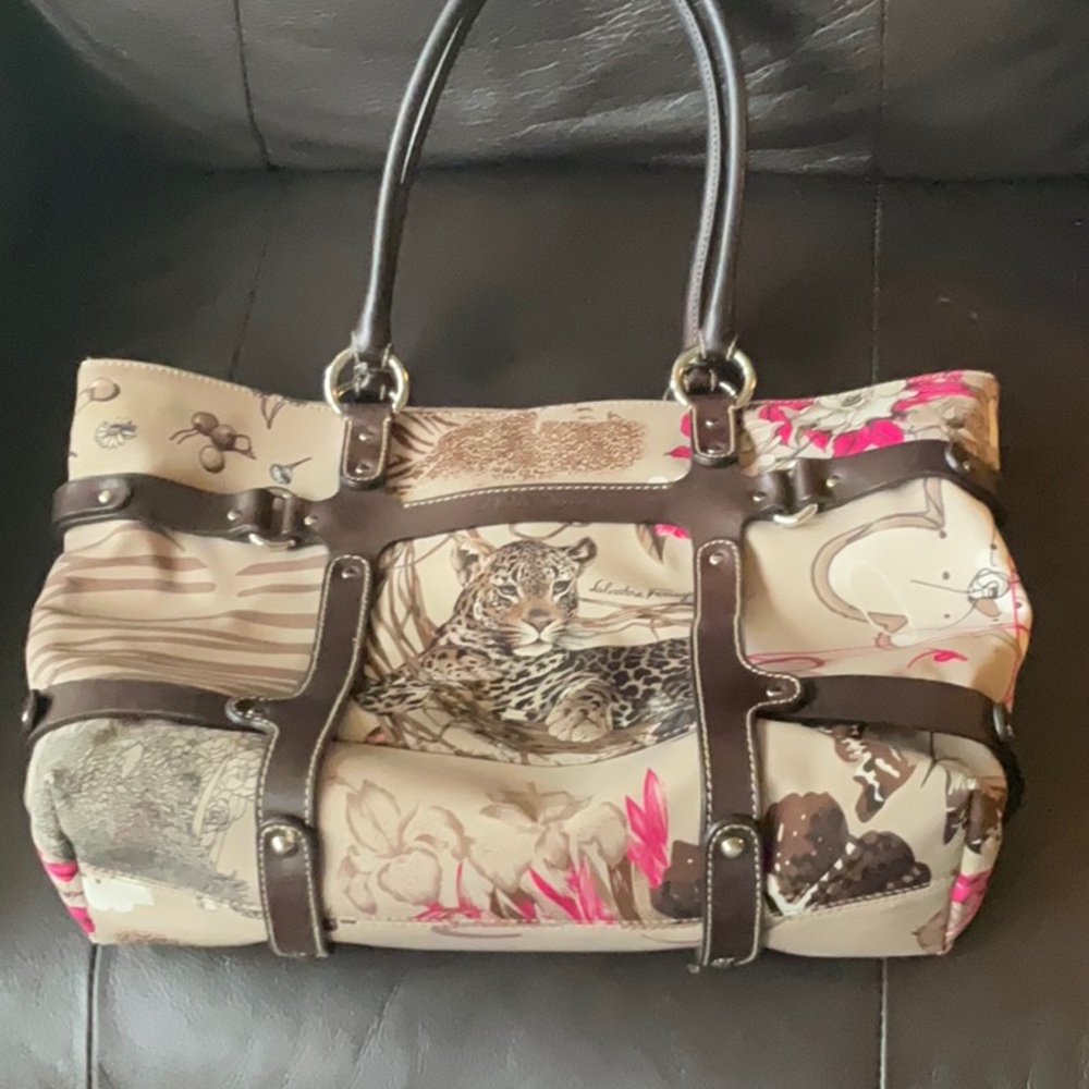 Salvatore Ferragamo Leopard Animal Print Tote Bag